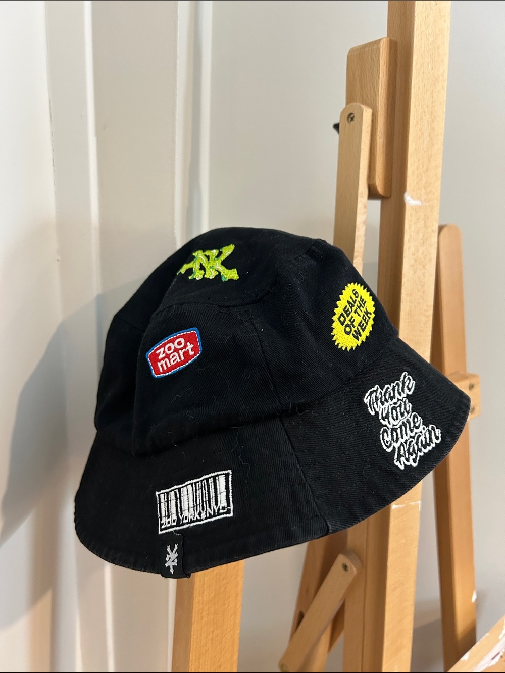 Zoo York “Zoo Mart” Black Bucket Hat with Embroidered Patches